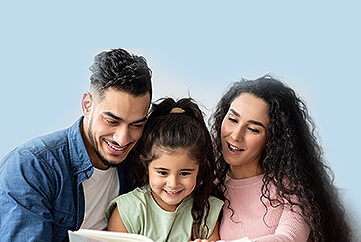Family reading a book