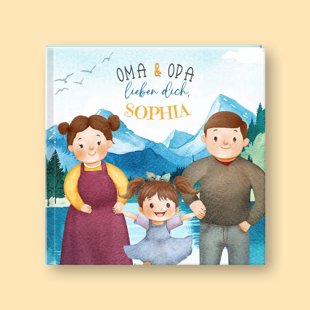 Book cover with illustration of a family against a mountainous landscape