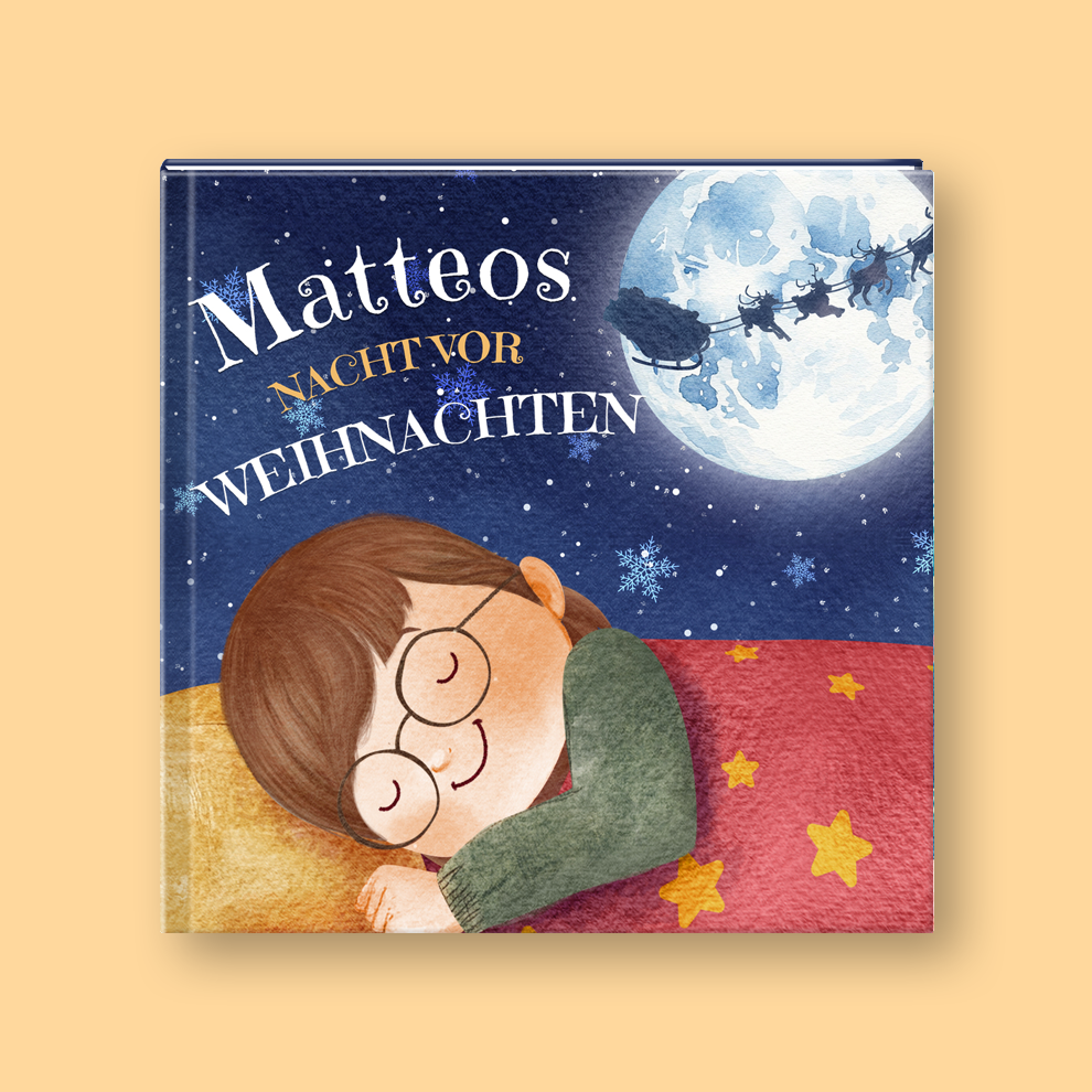 Book cover with a child and Santa Claus illustration on a yellow background