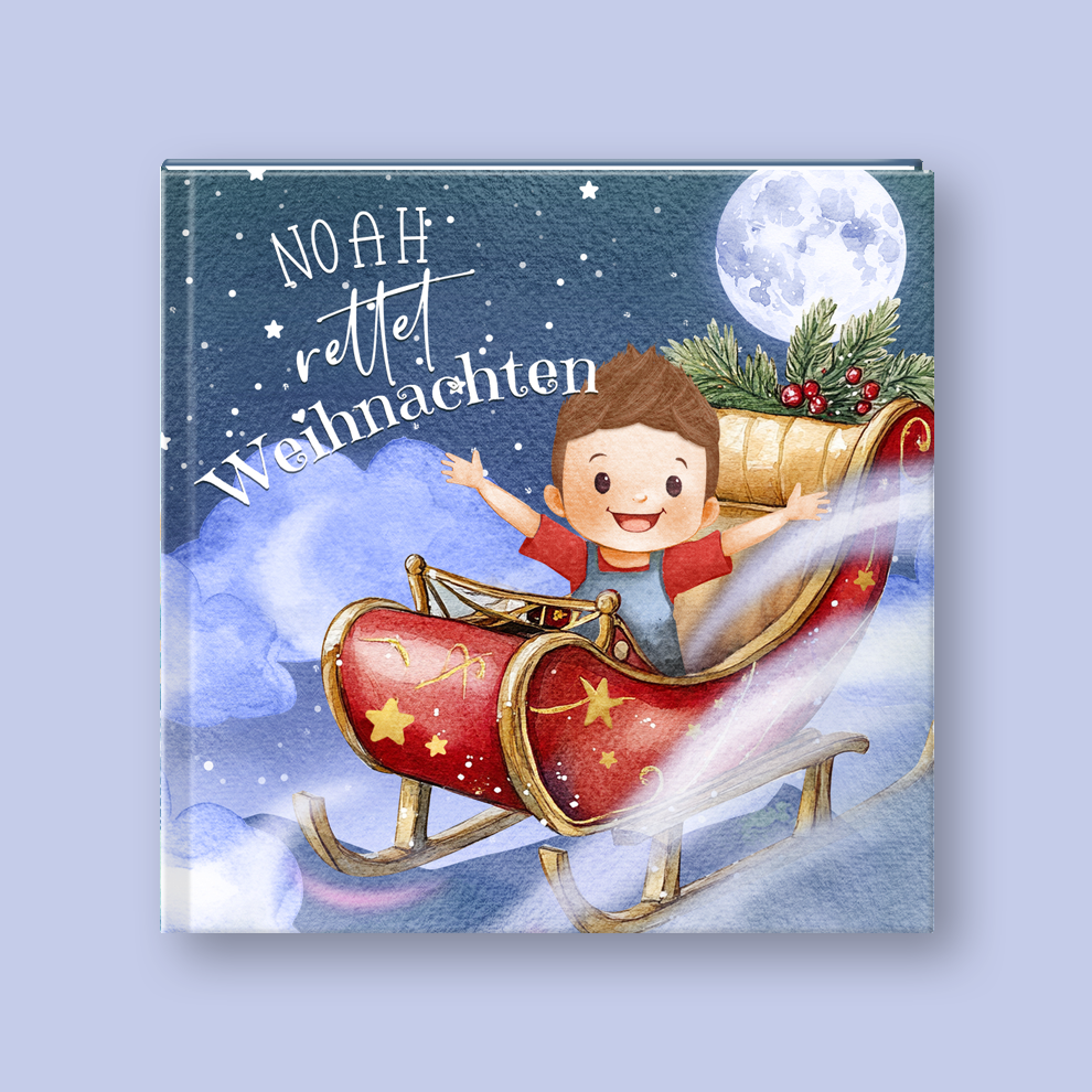 Book cover with a child in a sleigh against a night sky with a full moon.